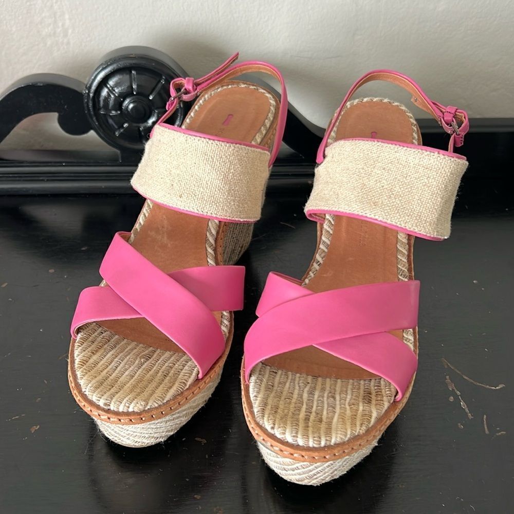 Anthropologie Platform Sandals Schuler & Sons Women’s Size 10 Wedge  Pink/Beige